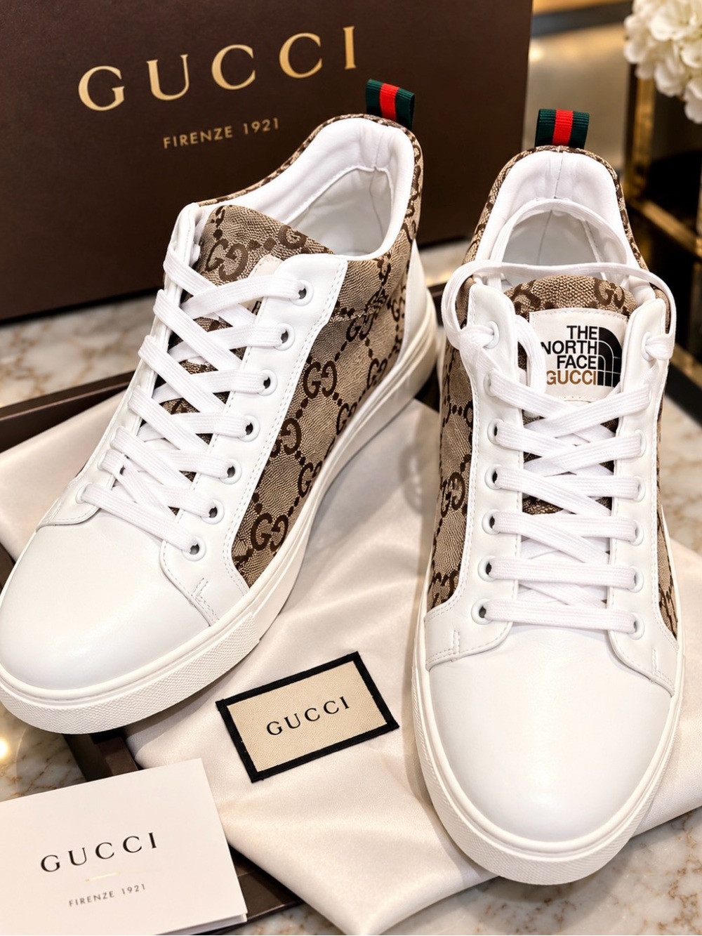 Gucci Men’s Brown GG Canvas High-Top Sneakers with White Trim size 9 US UK 8.5